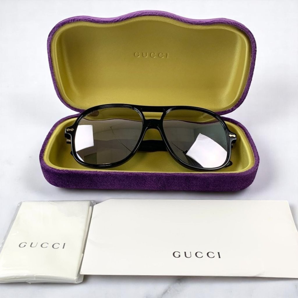 Nib Gucci Silver And Black Aviator Men's Sunglasses